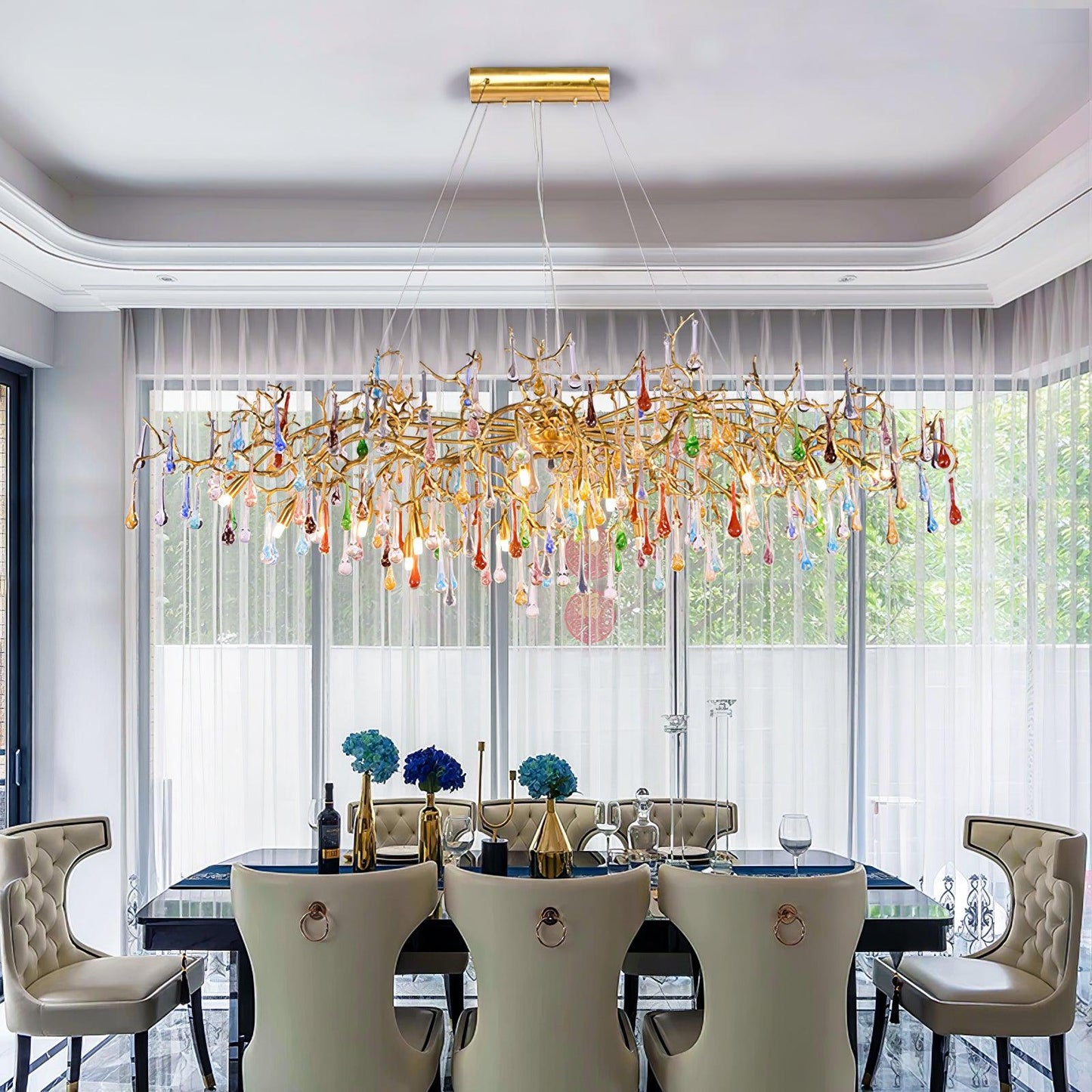 Colorful Raindrop Brass Branch Chandelier