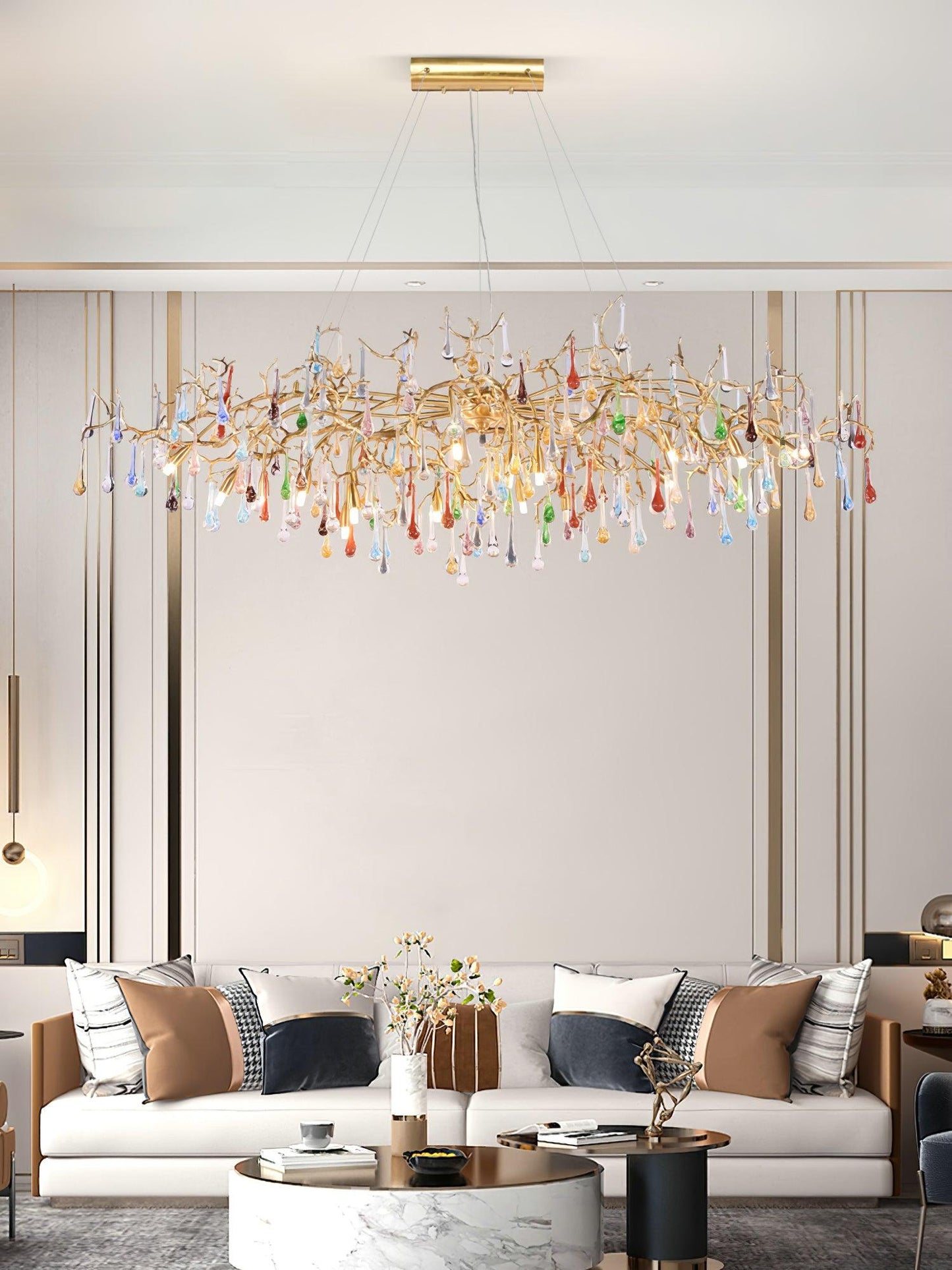 Colorful Raindrop Brass Branch Chandelier