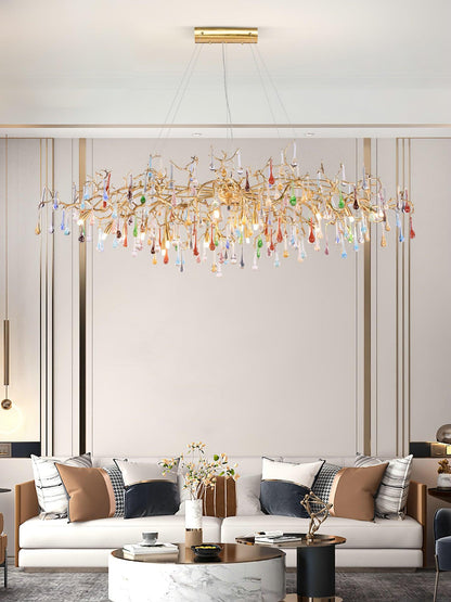 Colorful Raindrop Brass Branch Chandelier