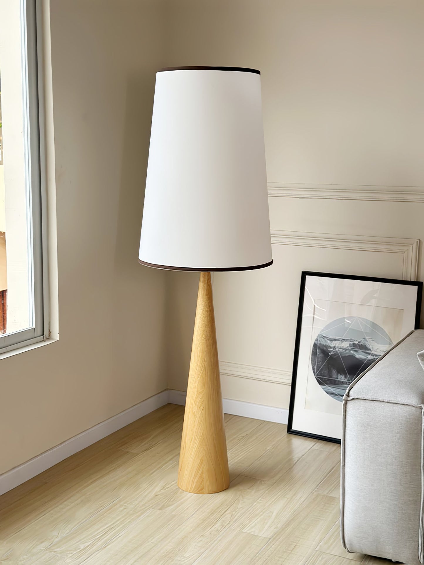 Faux Wood Conical Tall Lamp Floor Lamp