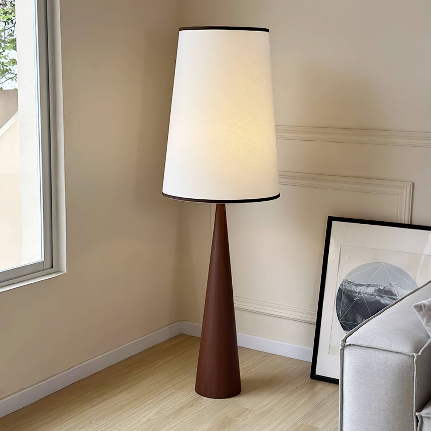 Faux Wood Conical Tall Lamp Floor Lamp