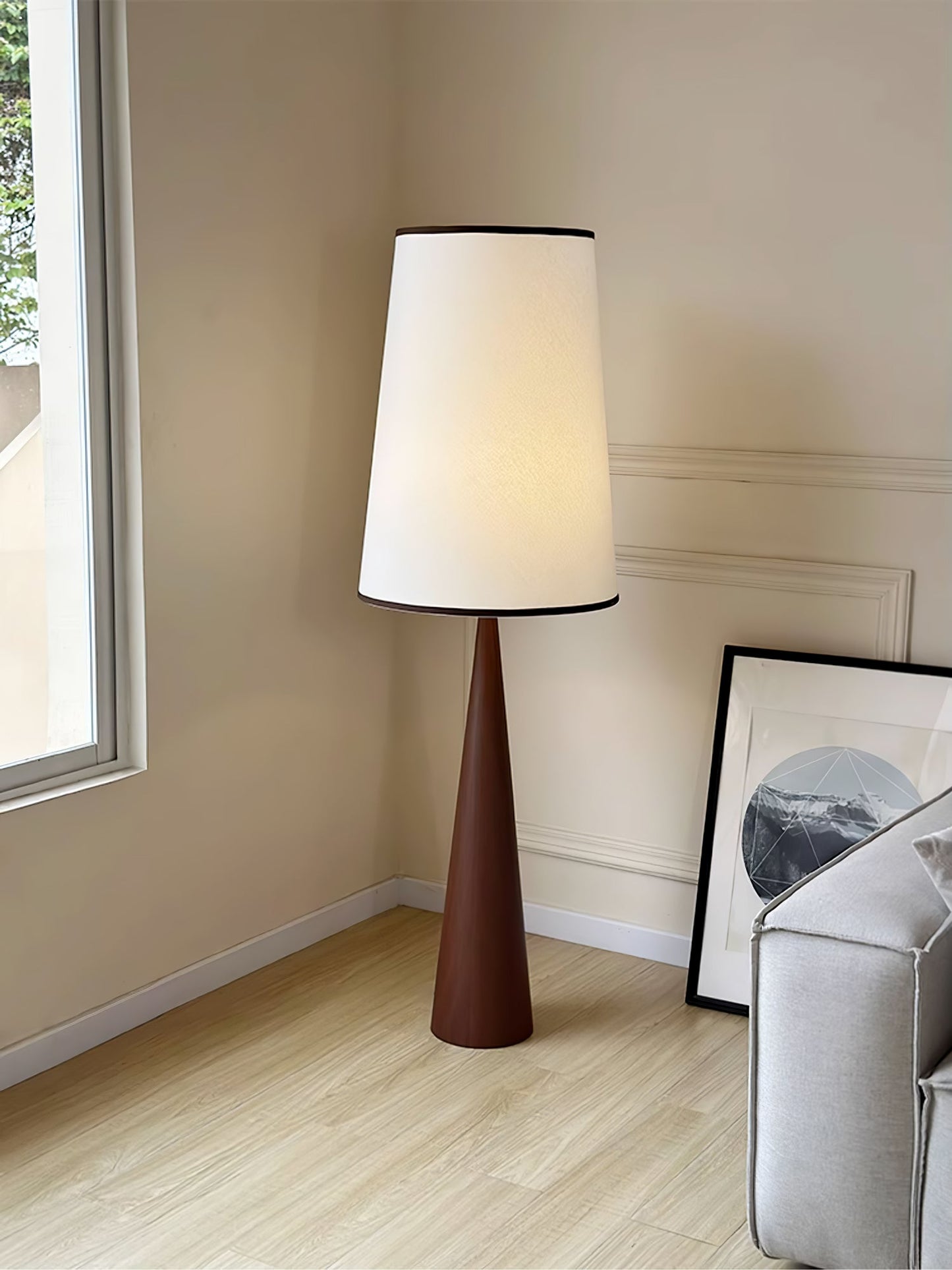 Faux Wood Conical Tall Lamp Floor Lamp