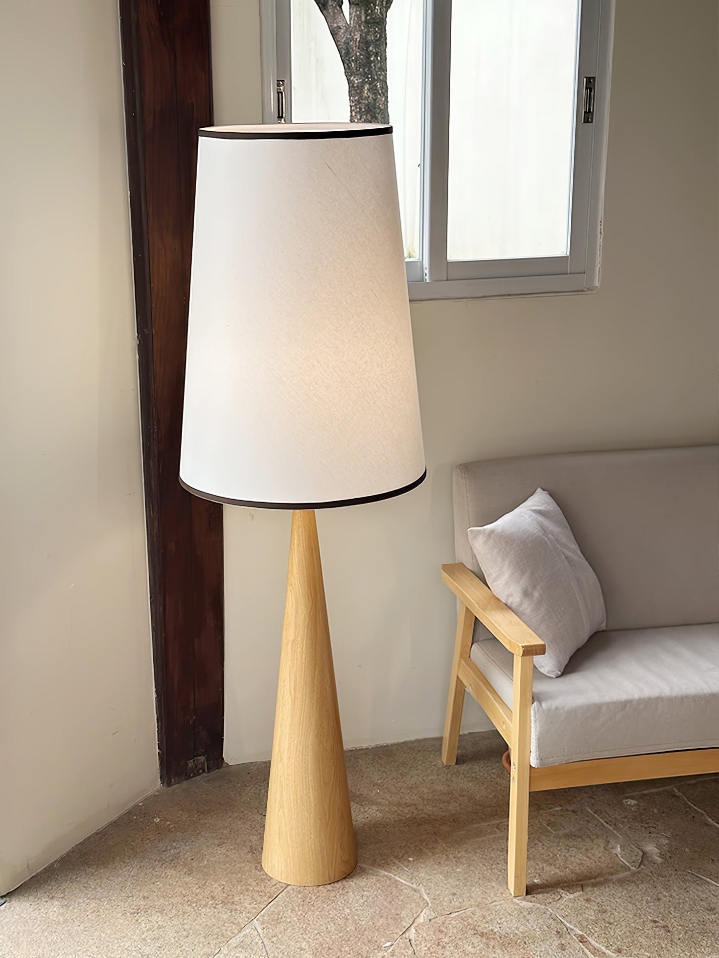 Faux Wood Conical Tall Lamp Floor Lamp