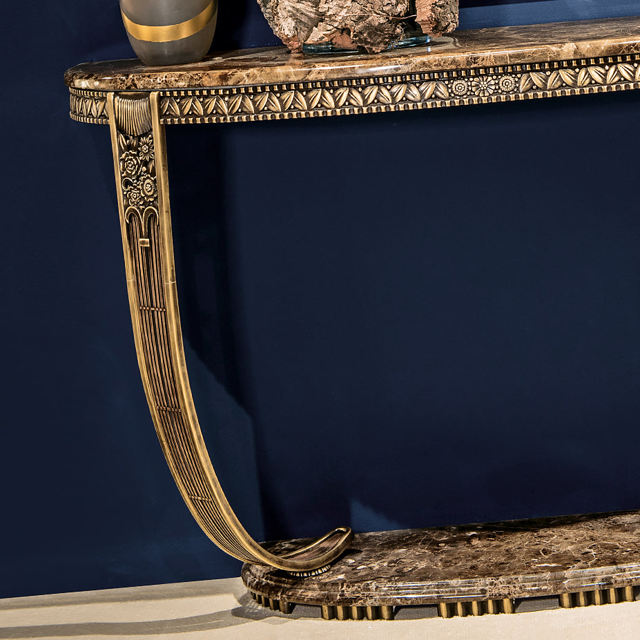 Traditional Bronze Demilune Marble Hall Table