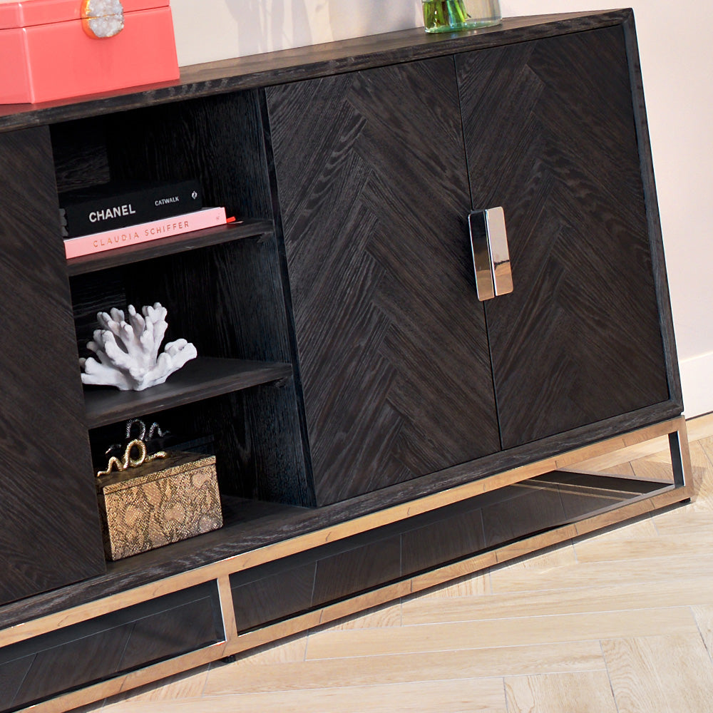 Contemporary Black Oak Finish Sideboard