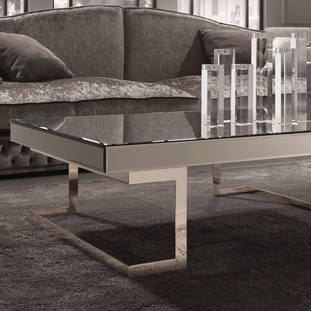 Contemporary Designer Italian Mirrored Glass Coffee Table