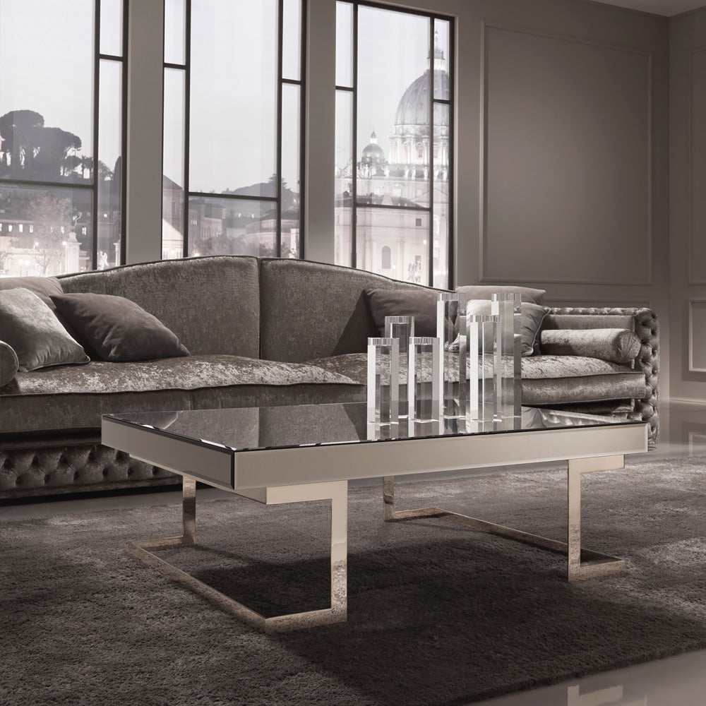 Contemporary Designer Italian Mirrored Glass Coffee Table