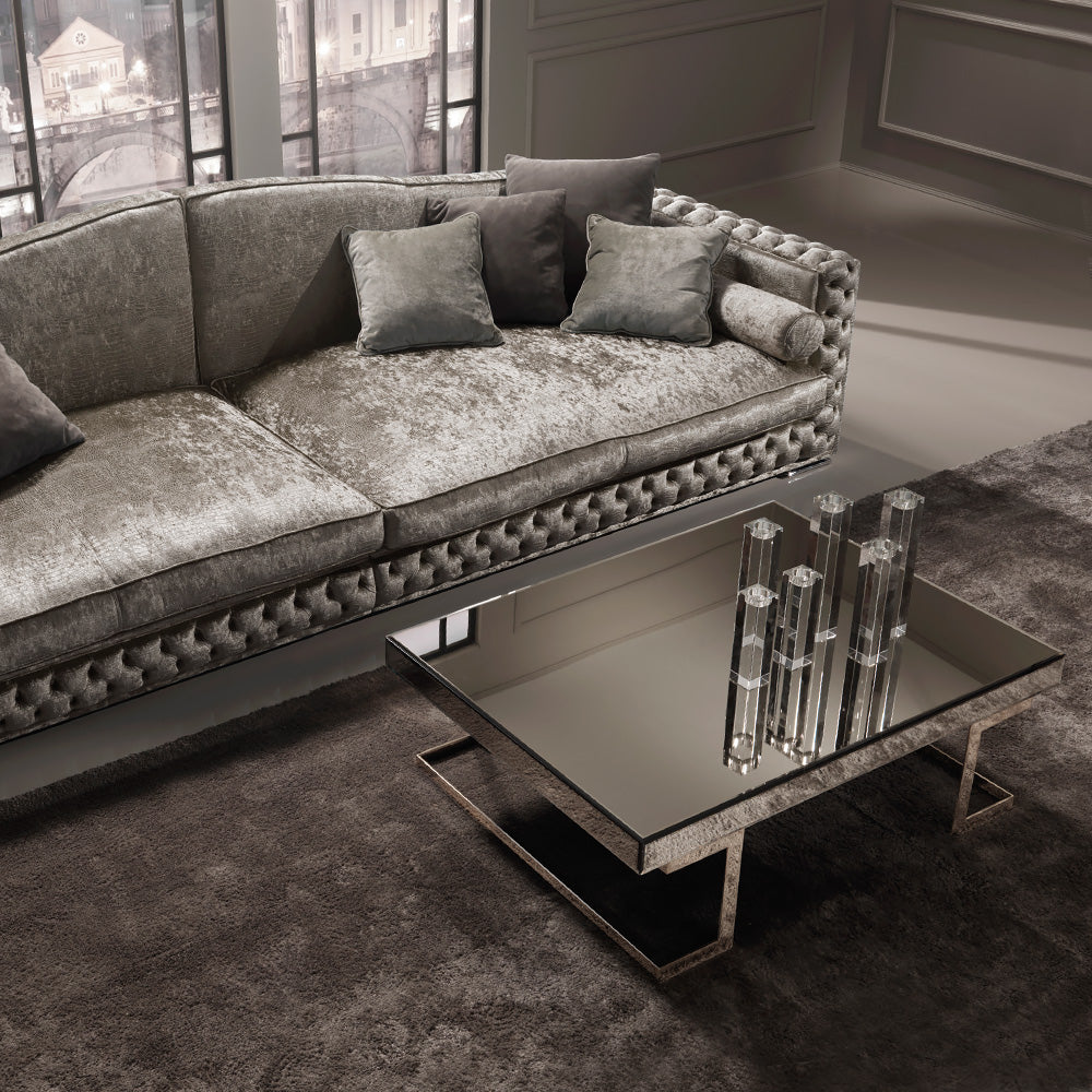 Contemporary Designer Italian Mirrored Glass Coffee Table