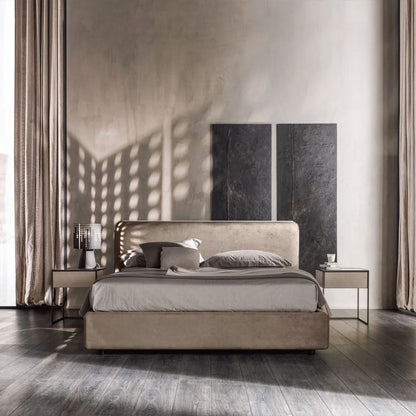 Contemporary Designer Italian Nubuck Upholstered Bed