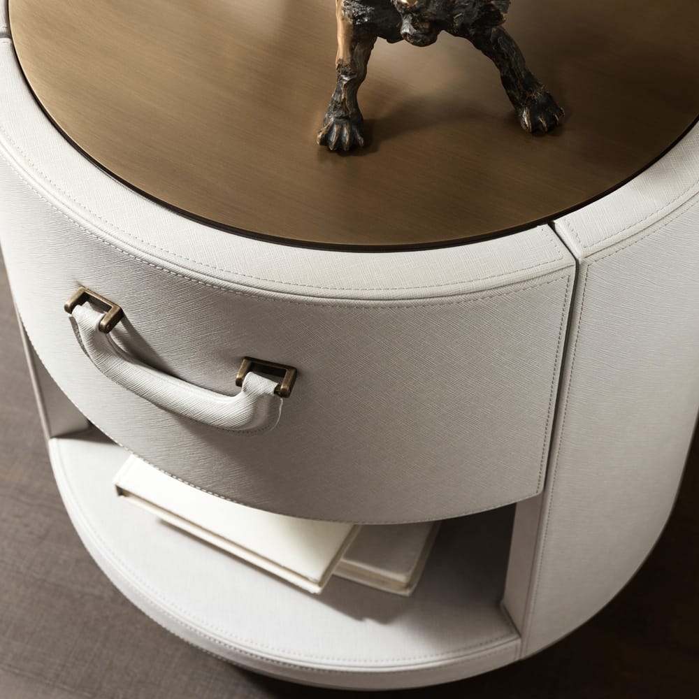 Contemporary Designer Leather Upholstered Bedside Cabinet