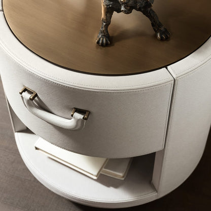 Contemporary Designer Leather Upholstered Bedside Cabinet