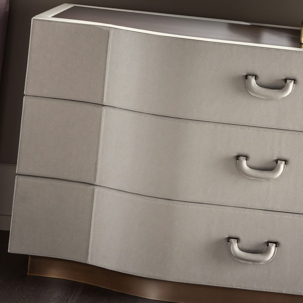 Contemporary Designer Leather Upholstered Chest Of Drawers