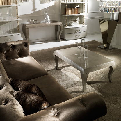 Contemporary Italian Embossed Pattern Leather Coffee Table