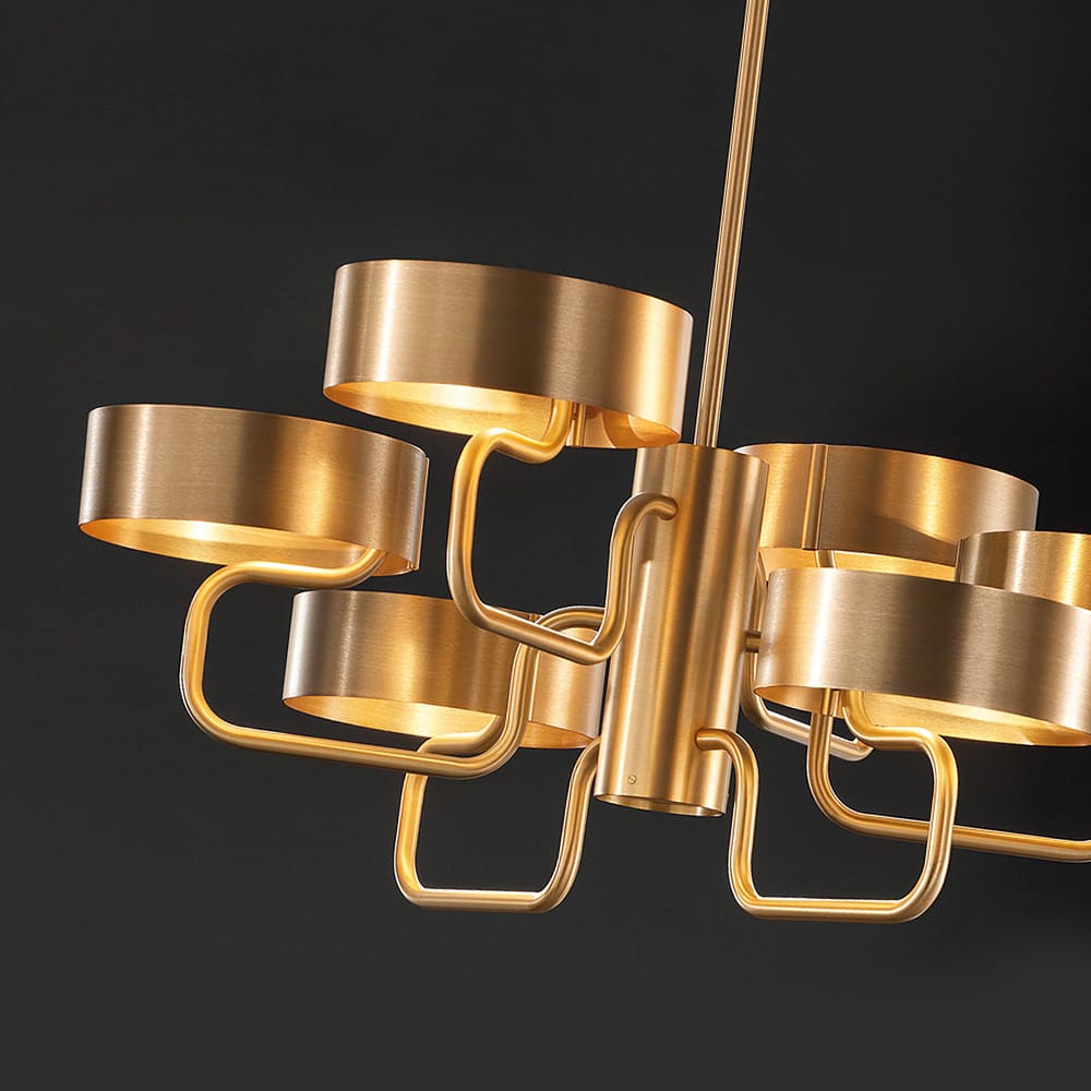 Contemporary Italian Brushed Gold Plated Chandelier