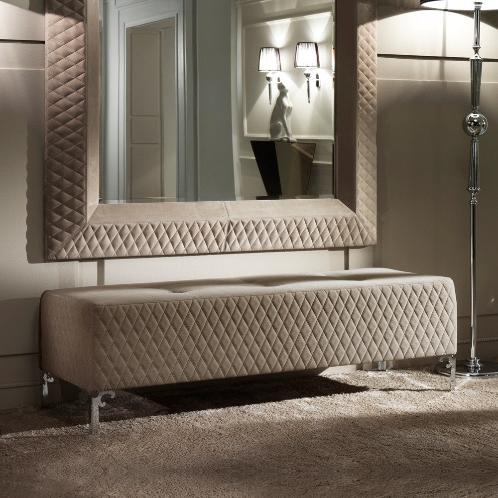 Contemporary Italian Designer Quilted Nubuck Bench