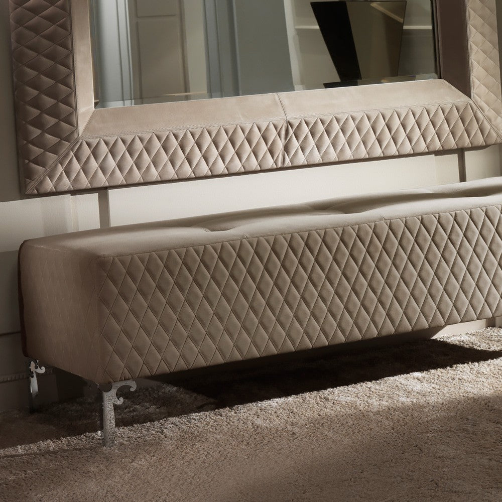 Contemporary Italian Designer Quilted Nubuck Bench