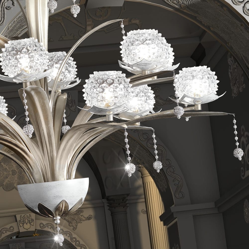 Contemporary Italian Riccio Glass And Strass Crystal Drops Chandelier