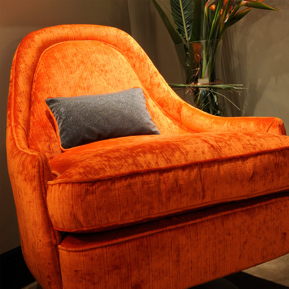 Contemporary Orange Velvet Swivel Armchair