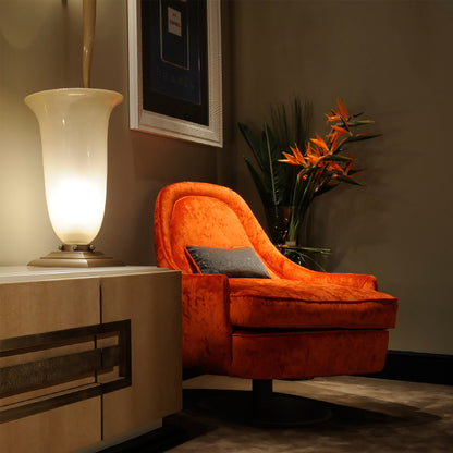 Contemporary Orange Velvet Swivel Armchair