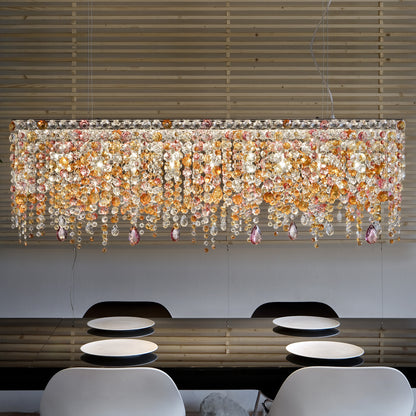 Contemporary Rectangular Multicoloured Crystal Chandelier