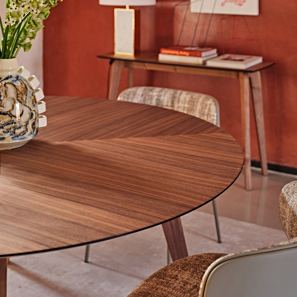 Contemporary Round Walnut Dining Table