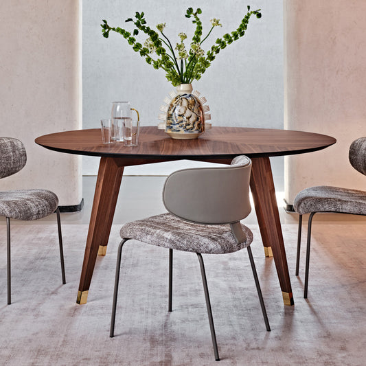 Contemporary Round Walnut Dining Table