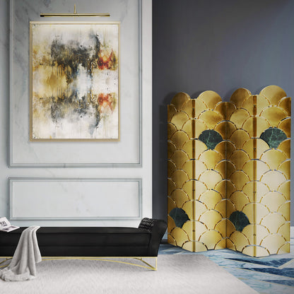 Contemporary Scalloped Gold Leaf And Marble Folding Dressing Screen