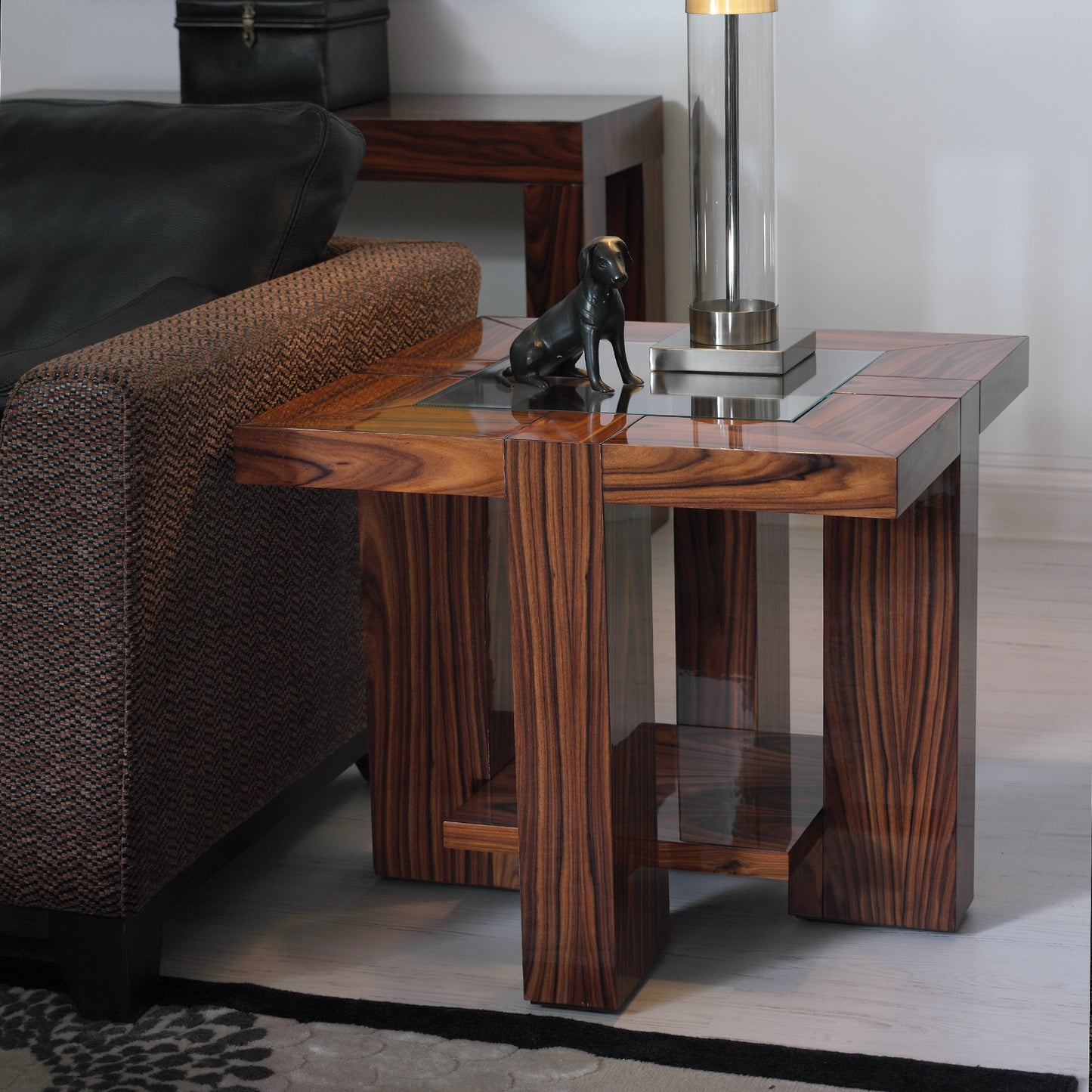 Contemporary Square End Table With Glass Top