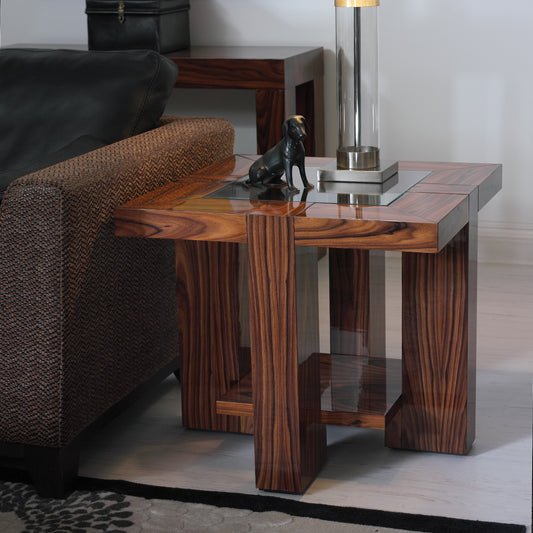 Contemporary Square End Table With Glass Top