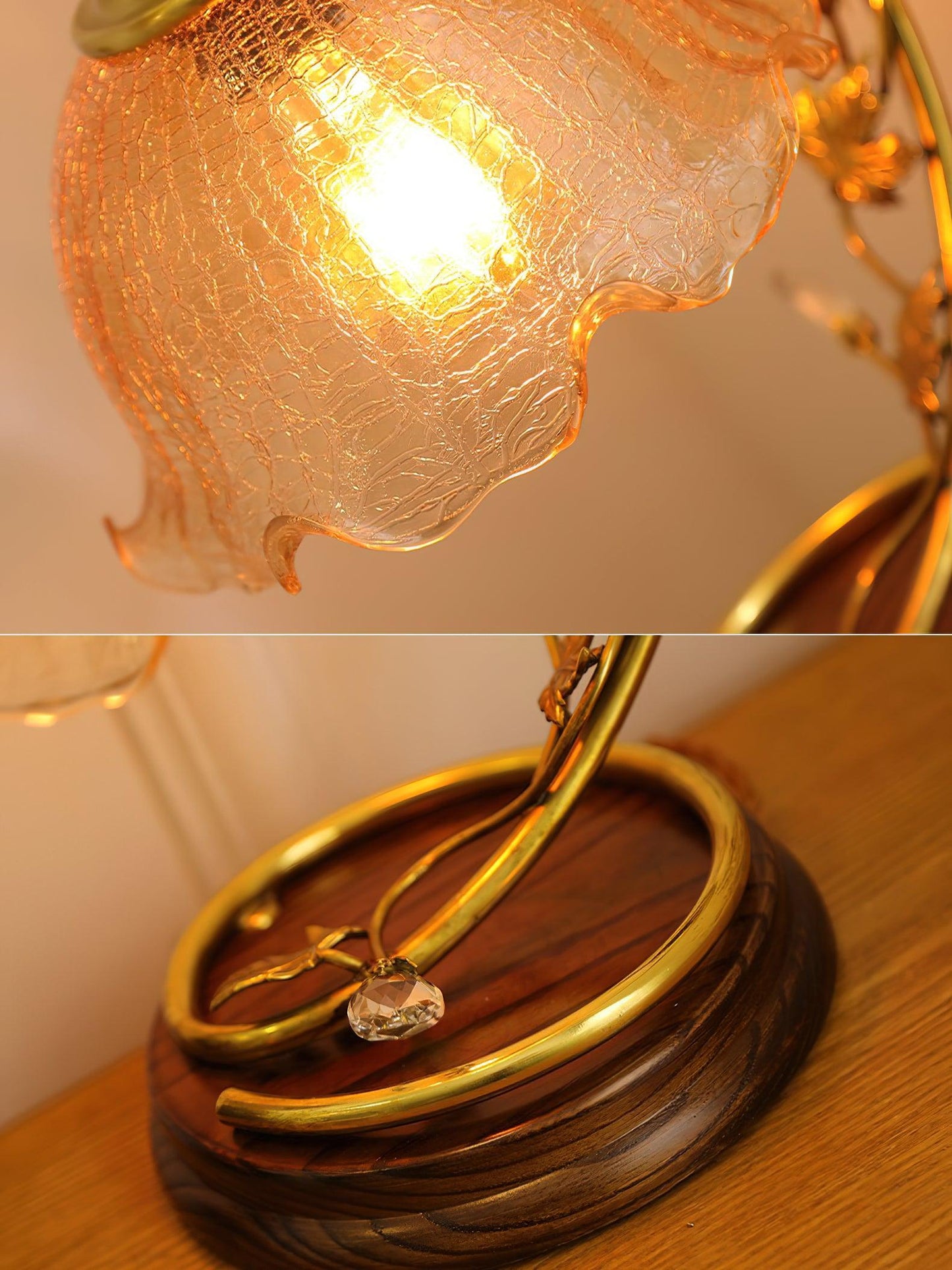 Cracked Glass Brass Table Lamp