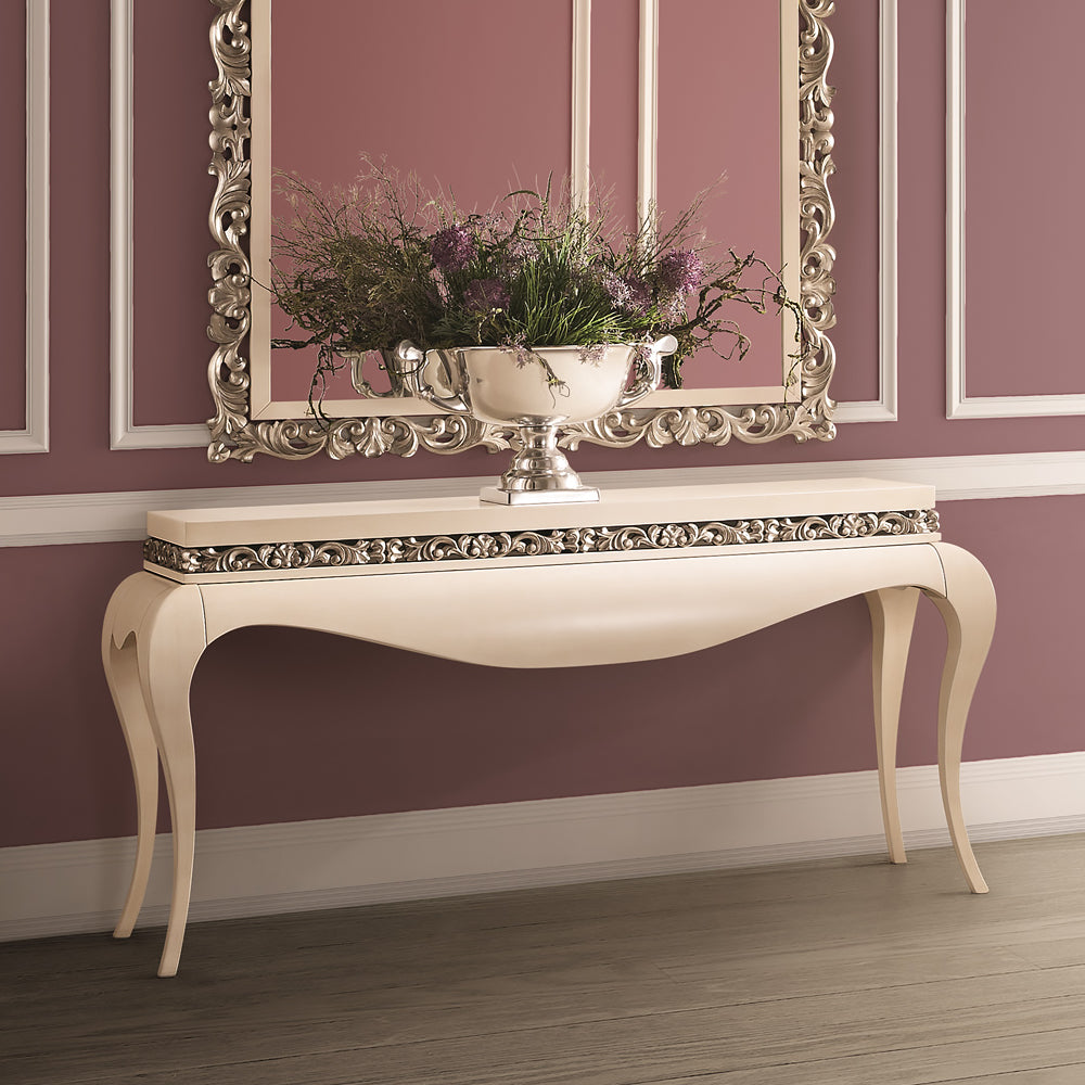 Luxurious Lacquered Cream Silver Console