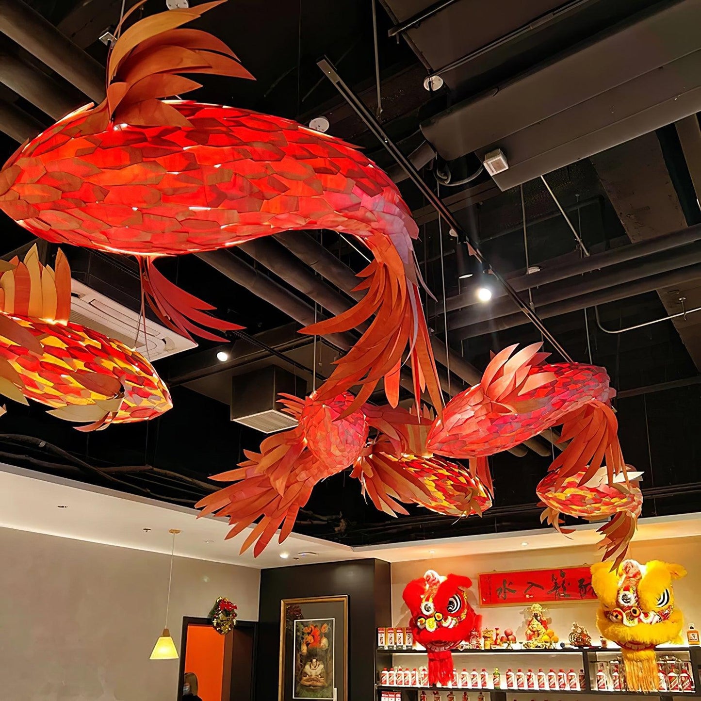 Crimson Swirl Koi Chandelier