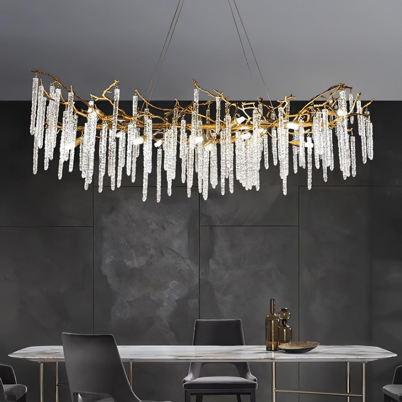 Crystal Icicles Branch Brass Chandelier