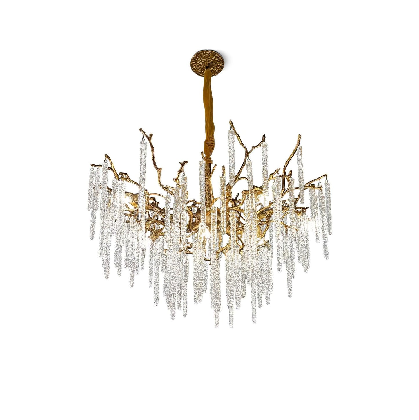 Crystal Icicles Branch Brass Chandelier