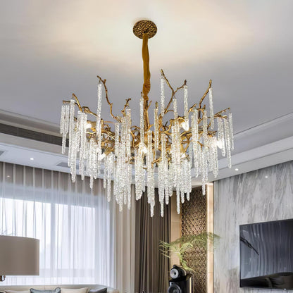 Crystal Icicles Branch Brass Chandelier