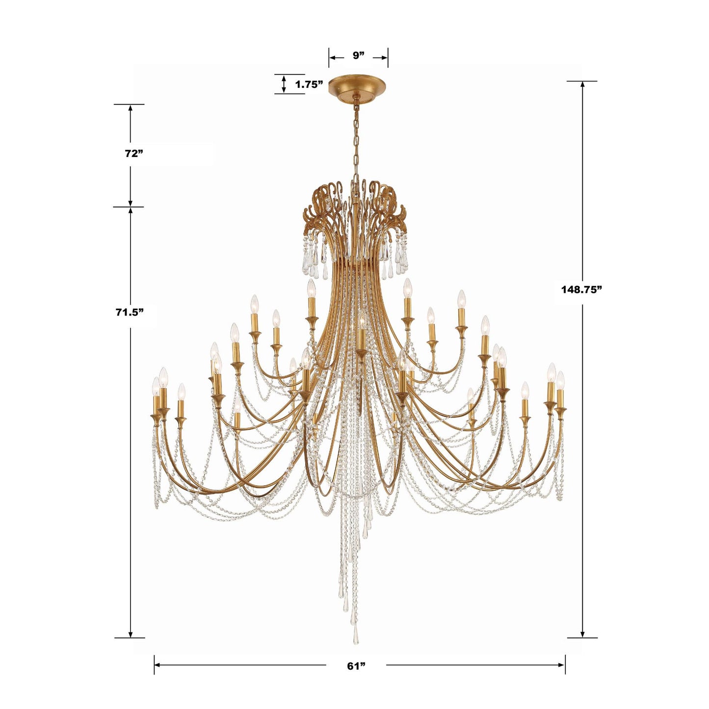 Crystorama Arcadia 61 Inch 28 Light Chandelier Cp527008