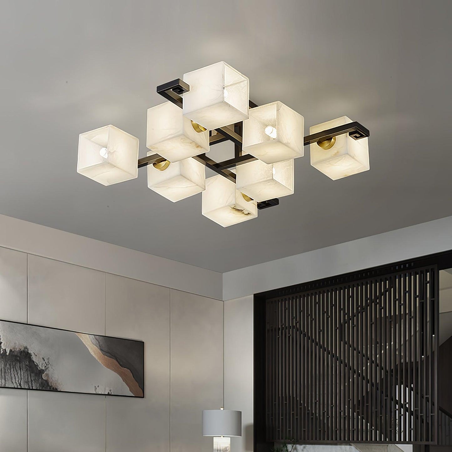 Cubist Alabaster Cluster Ceiling Lamp