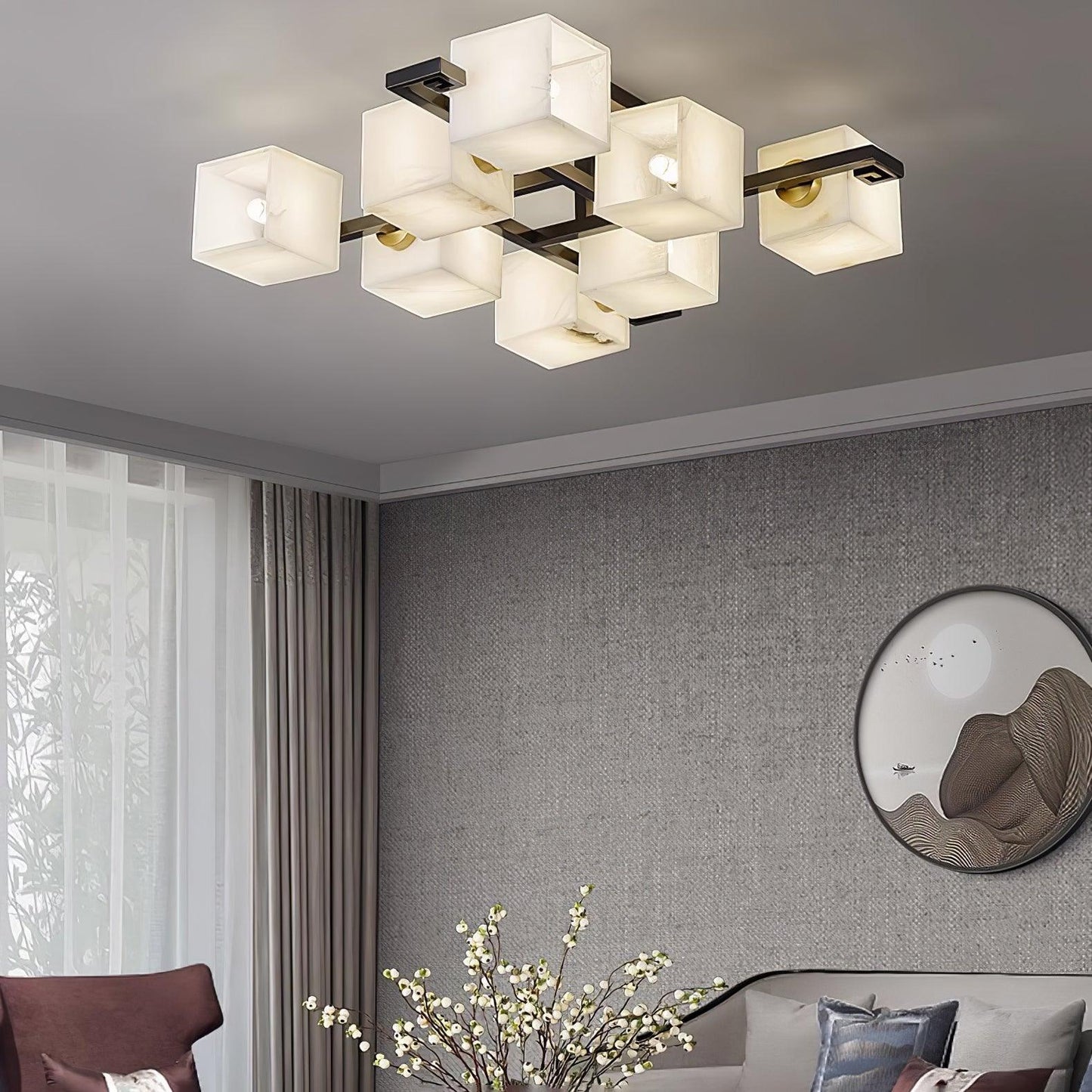 Cubist Alabaster Cluster Ceiling Lamp