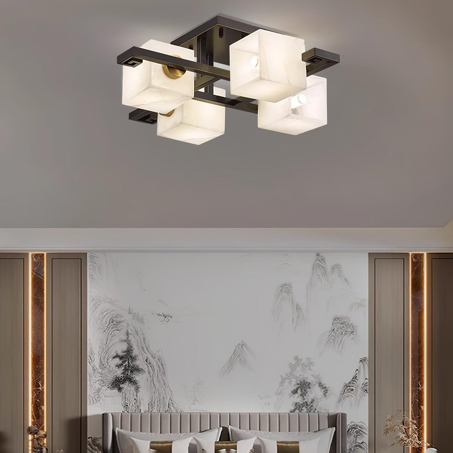 Cubist Alabaster Cluster Ceiling Lamp