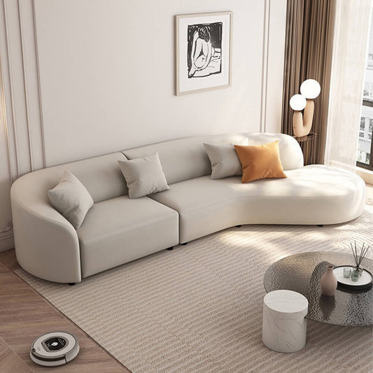 Curved White Upholstered 5-Seater Sectional Sofa