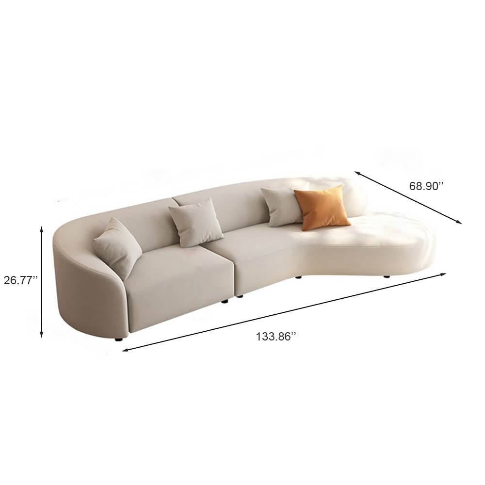 Curved White Upholstered 5-Seater Sectional Sofa