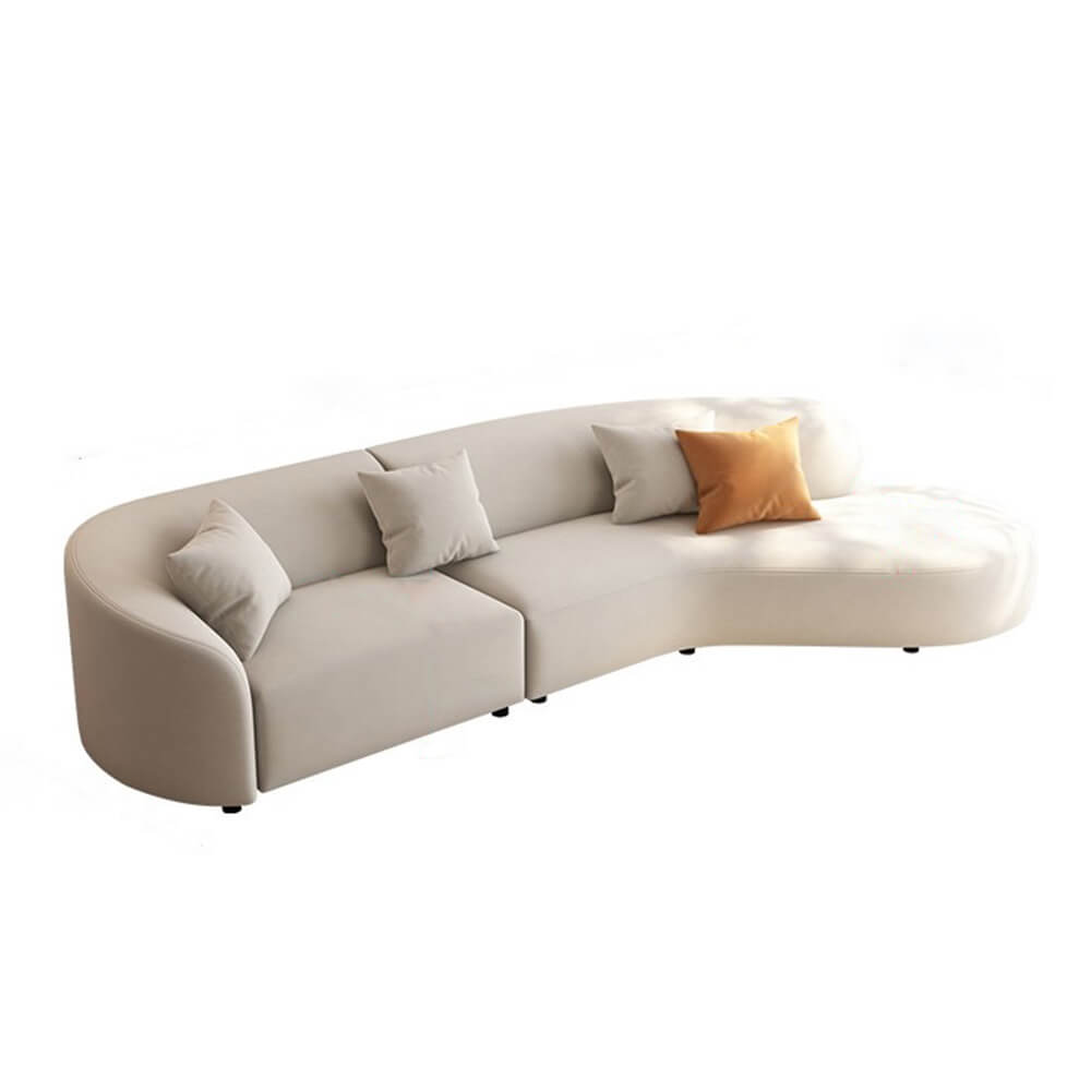 Curved White Upholstered 5-Seater Sectional Sofa