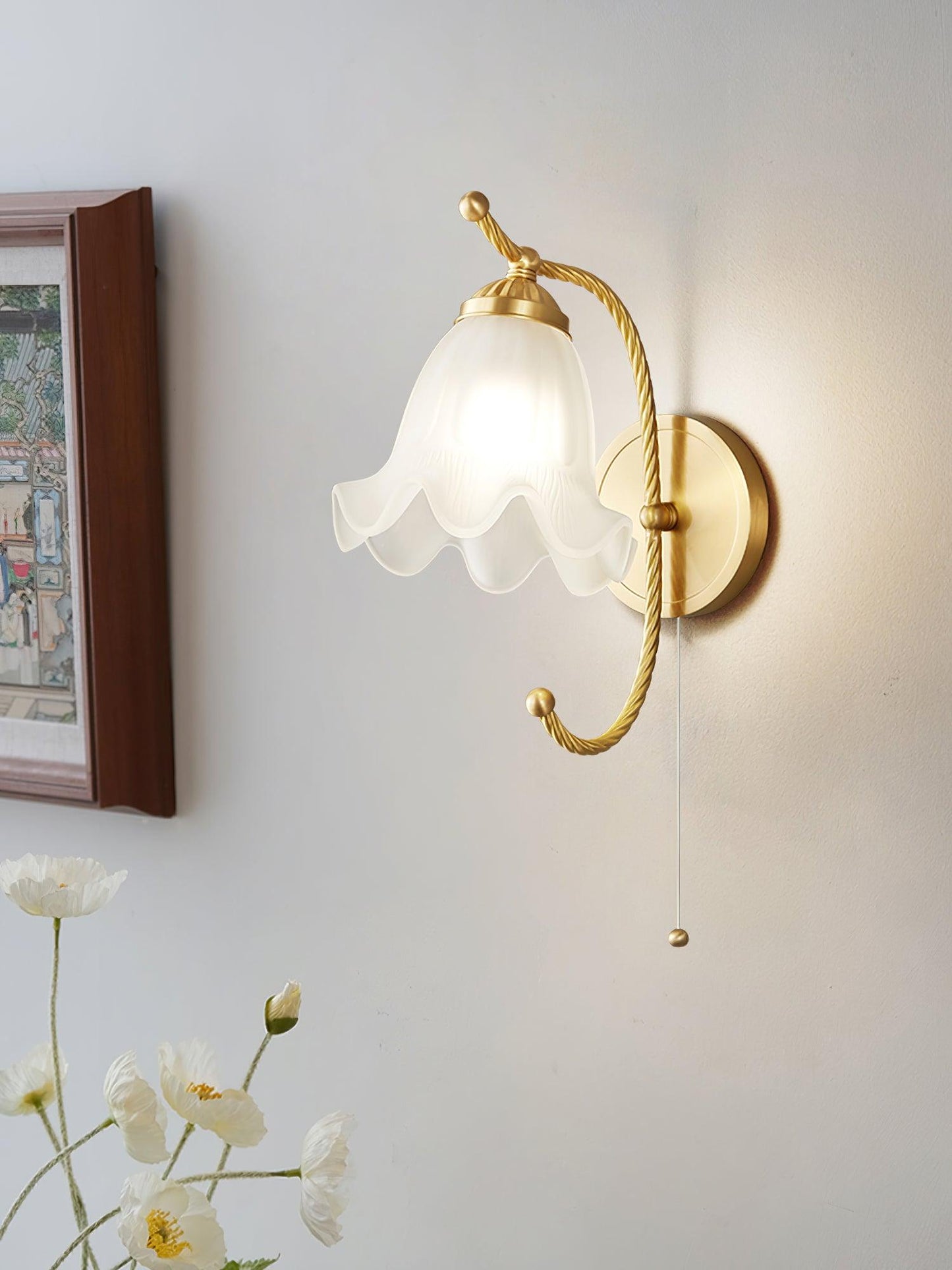 Curved Gooseneck Brass Glass Sconce