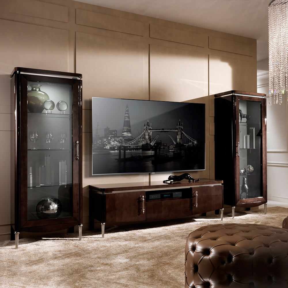 Luxury Walnut Veneer Italian Display Cabinet