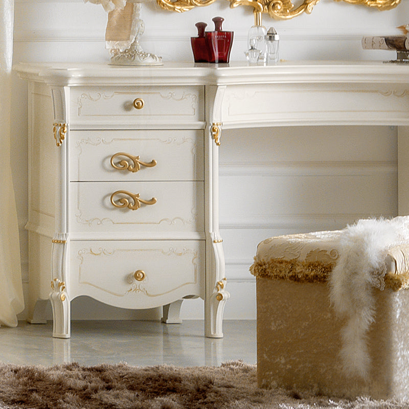 Designer Ivory and Gold Leaf Dressing Table And Mirror Set