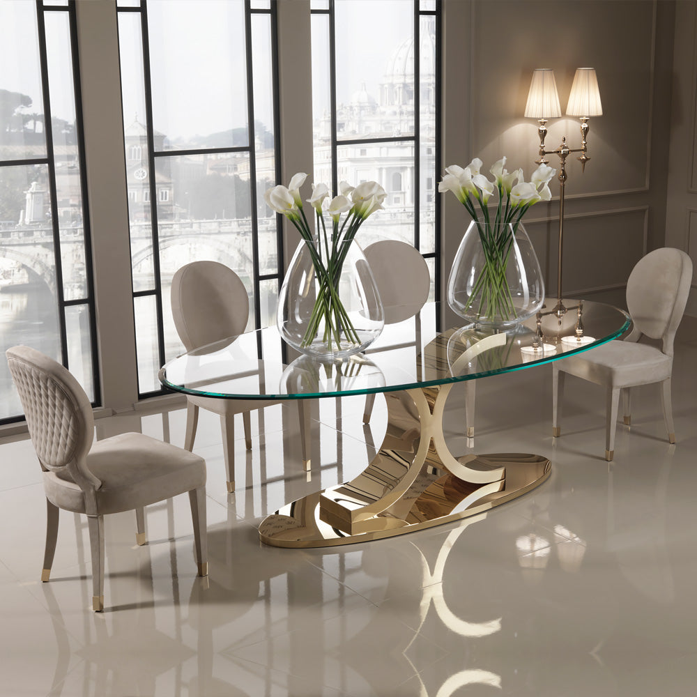 Designer 24 Carat Gold Plated Oval Glass Dining Table