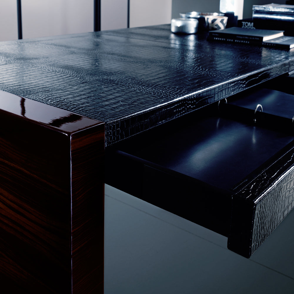 Contemporary Embossed Leather Ebony Desk