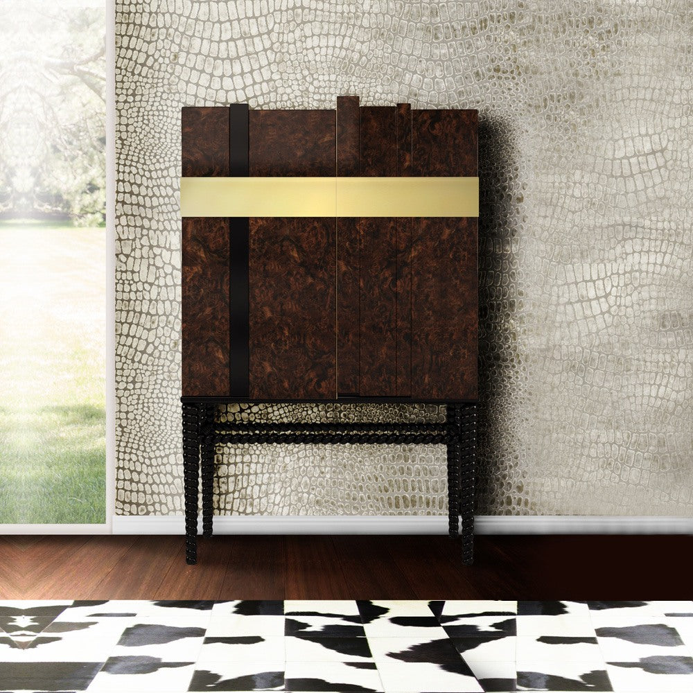 Designer Contemporary Walnut Veneer High End Cabinet