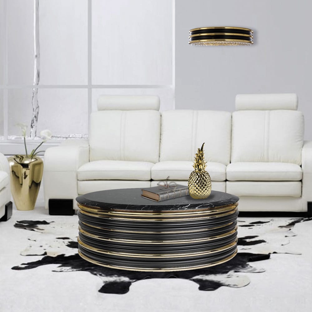 Designer Gold Plated Round Marble Coffee Table