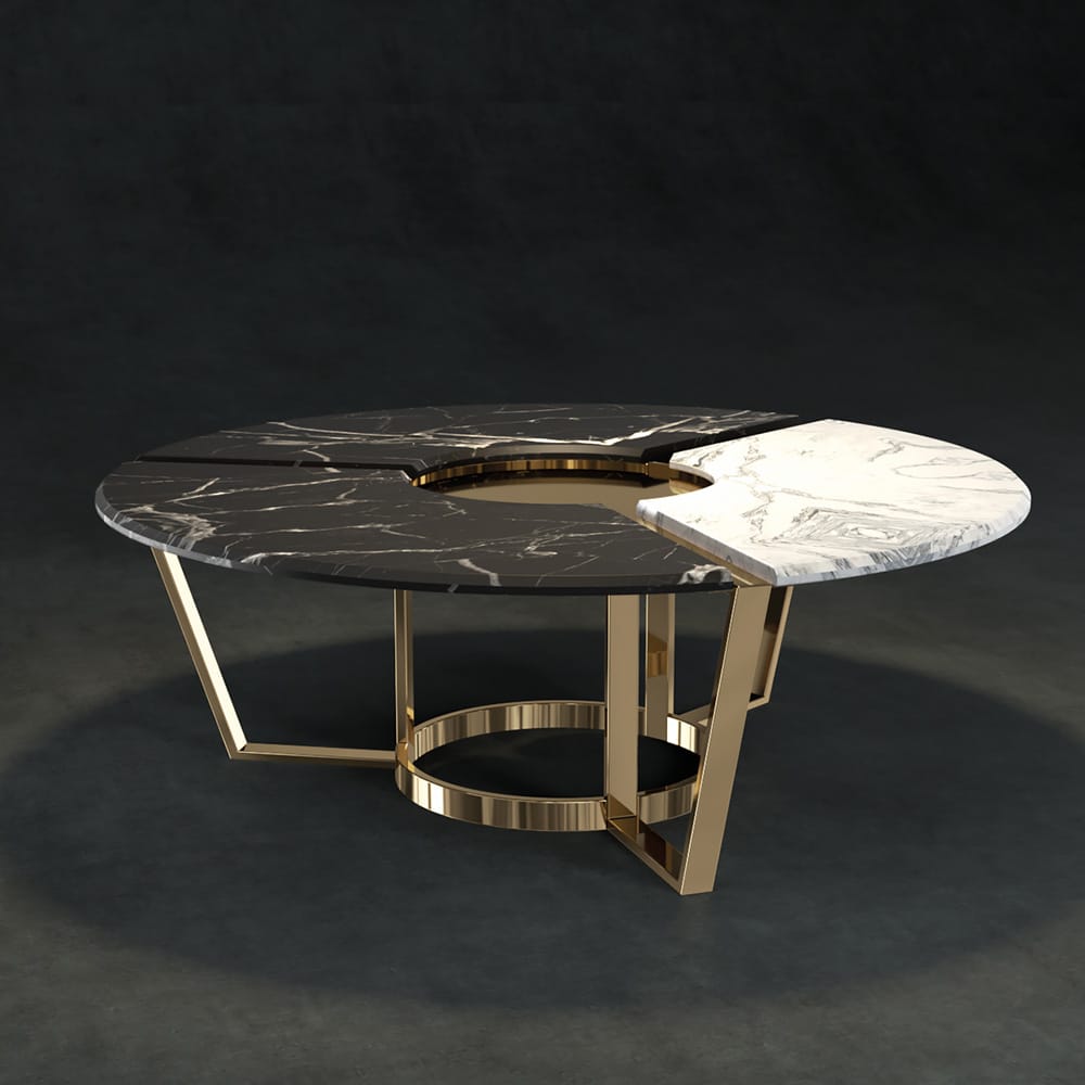 Modern Designer Gold Plated Round Marble Coffee Table